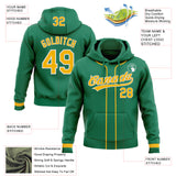 Custom Stitched Kelly Green Gold-White Baseball Pullover Sweatshirt Hoodie