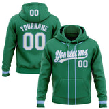 Custom Stitched Kelly Green White-Light Blue Baseball Pullover Sweatshirt Hoodie