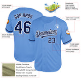 Custom Light Blue Navy-White Mesh Authentic Throwback Baseball Jersey