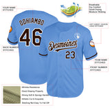 Custom Light Blue Brown-White Mesh Authentic Throwback Baseball Jersey