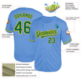 Custom Light Blue Kelly Green-Yellow Mesh Authentic Throwback Baseball Jersey
