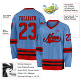 Custom Light Blue Red-Black Hockey Jersey
