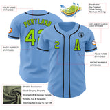 Custom Light Blue Neon Green-Black Authentic Baseball Jersey