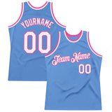 Custom Light Blue White-Pink Authentic Throwback Basketball Jersey