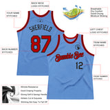 Custom Light Blue Red-Black Authentic Throwback Basketball Jersey