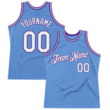 Custom Light Blue White-Purple Authentic Throwback Basketball Jersey