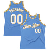 Custom Light Blue White-Old Gold Authentic Throwback Basketball Jersey