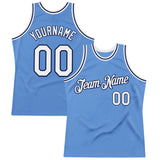 Custom Light Blue White-Navy Authentic Throwback Basketball Jersey