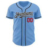 Custom Light Blue Black White-Red Authentic Baseball Jersey