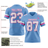 Custom Light Blue White-Pink Authentic Football Jersey