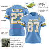 Custom Light Blue White-Gold Authentic Football Jersey