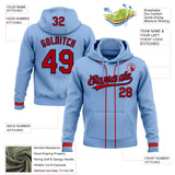 Custom Stitched Light Blue Red-Navy Baseball Pullover Sweatshirt Hoodie