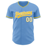 Custom Light Blue Yellow-White Authentic Baseball Jersey