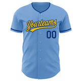 Custom Light Blue Yellow-Royal Authentic Baseball Jersey