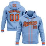 Custom Stitched Light Blue Orange-Black Baseball Pullover Sweatshirt Hoodie