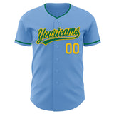 Custom Light Blue Kelly Green-Yellow Authentic Baseball Jersey