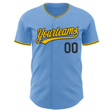 Custom Light Blue Yellow-Black Authentic Baseball Jersey