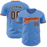 Custom Light Blue Black White-Orange Authentic Baseball Jersey