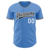 Custom Light Blue Black-White Authentic Baseball Jersey