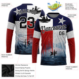 Custom Red Black-Navy 3D Texas  Flag And Fish Fishing Long Sleeve Performance T-Shirt