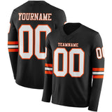 Custom Black White-Orange Long Sleeve Authentic Football Jersey