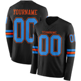 Custom Black Powder Blue-Orange Long Sleeve Authentic Football Jersey