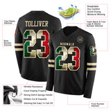Custom Black Vintage Mexican Flag-Cream Long Sleeve Authentic Football Jersey