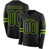 Custom Black Neon Green Long Sleeve Authentic Football Jersey