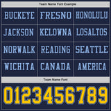 Custom Navy Yellow-Light Blue Long Sleeve Authentic Football Jersey