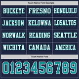 Custom Navy Teal-White Long Sleeve Authentic Football Jersey