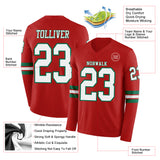 Custom Red White-Kelly Green Long Sleeve Authentic Football Jersey