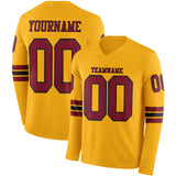 Custom Gold Crimson-Black Long Sleeve Authentic Football Jersey