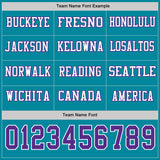 Custom Teal Purple-White Long Sleeve Authentic Football Jersey