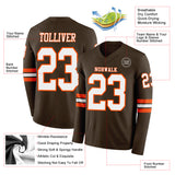 Custom Brwon White-Orange Long Sleeve Authentic Football Jersey