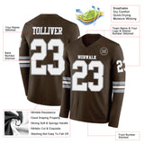 Custom Brwon White-Gray Long Sleeve Authentic Football Jersey
