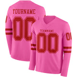 Custom Pink Red Long Sleeve Authentic Football Jersey