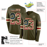 Custom Olive Vintage USA Flag Cream-Red Long Sleeve Salute To Service Authentic Football Jersey