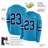 Custom Panther Blue Navy-White Long Sleeve Authentic Football Jersey