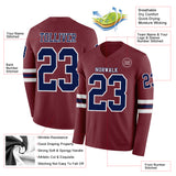 Custom Burgundy Navy-White Long Sleeve Authentic Football Jersey