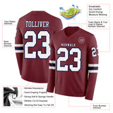 Custom Burgundy White-Navy Long Sleeve Authentic Football Jersey