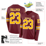 Custom Burgundy Gold-White Long Sleeve Authentic Football Jersey