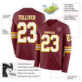 Custom Burgundy White-Gold Long Sleeve Authentic Football Jersey