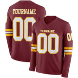 Custom Burgundy White-Gold Long Sleeve Authentic Football Jersey