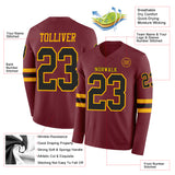 Custom Burgundy Black-Gold Long Sleeve Authentic Football Jersey