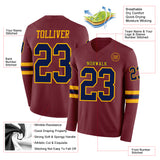 Custom Burgundy Navy-Gold Long Sleeve Authentic Football Jersey