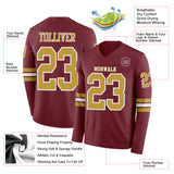 Custom Burgundy Old Gold-White Long Sleeve Authentic Football Jersey