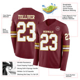 Custom Burgundy White-Old Gold Long Sleeve Authentic Football Jersey
