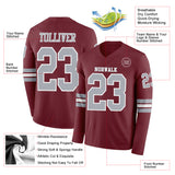 Custom Burgundy Gray-White Long Sleeve Authentic Football Jersey