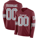 Custom Burgundy Gray-White Long Sleeve Authentic Football Jersey