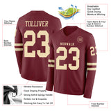 Custom Burgundy Cream Long Sleeve Authentic Football Jersey